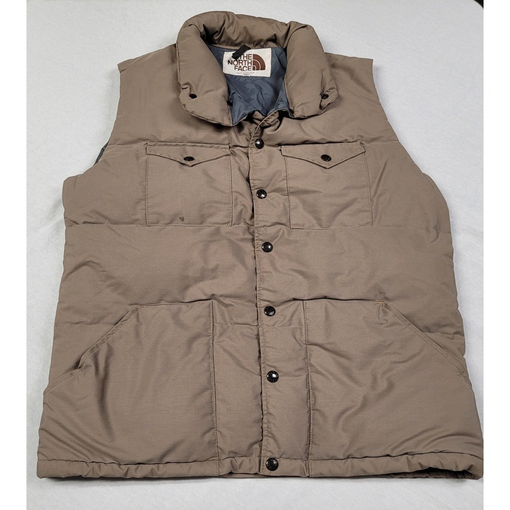 Vintage 70s/80s The North Face Brown Label Down Puffer Vest Tan Beige USA Made L